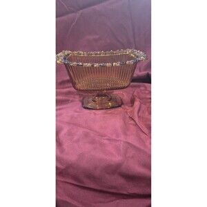 Vintage 1981 FDT Candy Dish Vase Amber Glass Circle Cutouts 4.25x6.5x 5 EUC